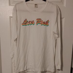 PINK Victoria's Secret White Campus Longsleeve Top with Vibrant Logo Women's LG